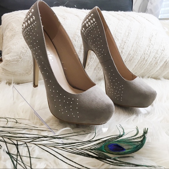 Charming Charlie Shoes - 🖤Gray Studded Faux Suede Heels